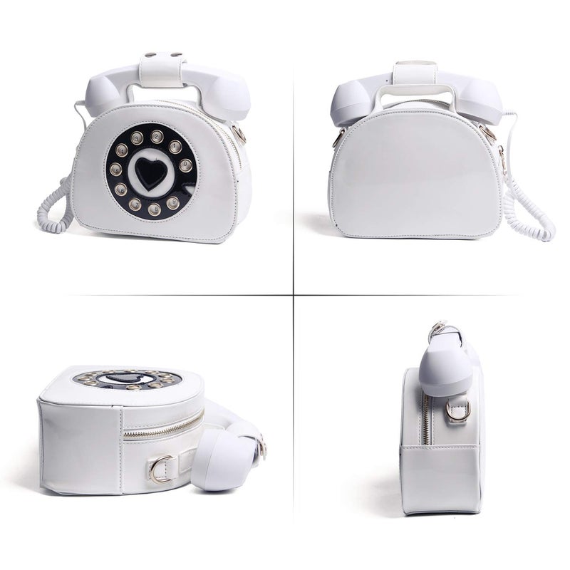 Oweisong Fun Telephone Purse for Women Novelty Phone Tote Handbags Top Handle Shoulder Crossbdoy Bag White - Image 2
